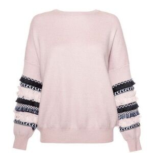 Allison New York Anthropology Blush Sweater with Fringe Boho Sleeves. Size Small
